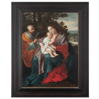 Taller de Federico Barocci del siglo XVI. &quot;Descanso en la huida a Egipto&quot;.   Óleo sobre tabla.