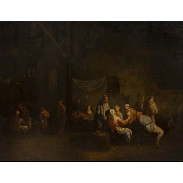 ADRIAEN BROUWER (Atribuido)  (1605 - 1638) &quot;Escena de interior de taberna con personajes&quot;