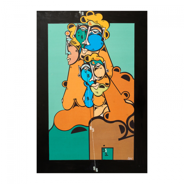 Oswaldo Aulestia (Barcelona, 1946) Personajes. Ploter y técnica mixta sobre tela adherida a tabla.