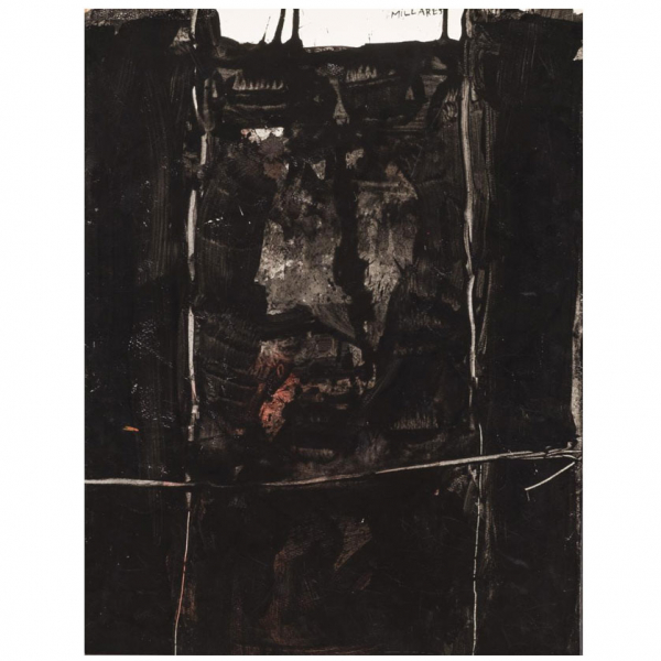 Manolo Millares. "Sin t&iacute;tulo (1961)". Gouache sobre papel. Firmado en la parte superior central.