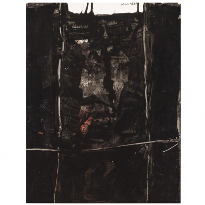 Manolo Millares. "Sin t&iacute;tulo (1961)". Gouache sobre papel. Firmado en la parte superior central.