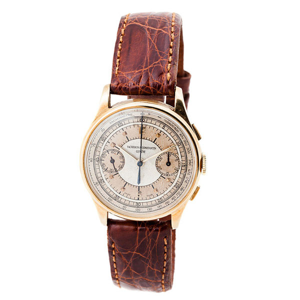 Raro reloj cronógrafo vintage, cab., suizo VACHERON CONSTANTIN (Genéve), en caja original de oro amarillo 18 K, 34 mm.