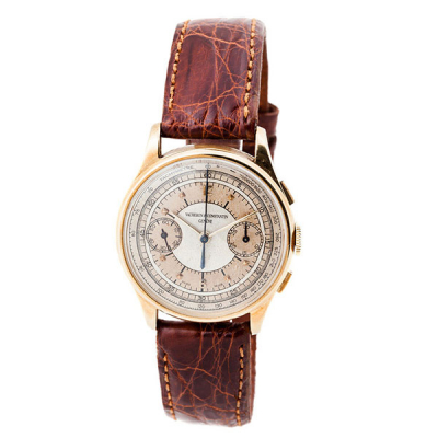 Raro reloj cronógrafo vintage, cab., suizo VACHERON CONSTANTIN (Genéve), en caja original de oro amarillo 18 K, 34 mm.
