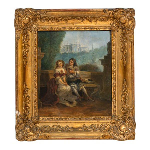 ESCUELA FRANCESA     (S. XIX)  &quot;Escena galante en el jardín del palacio &quot;  Óleo / Tabla 