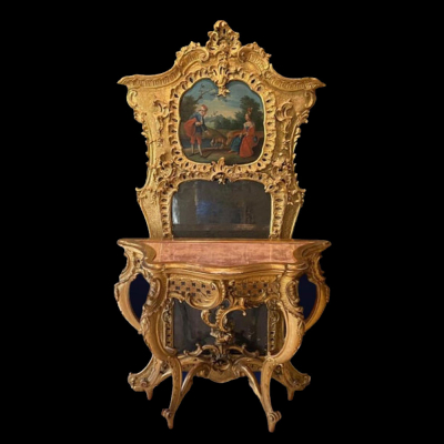 Importante espejo y consola franceses Rococ&oacute; original de 1760/70, siglo XVIII.