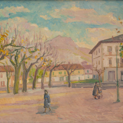 "Plaza Urdanibia"   GASPAR MONTES ITURIOZ (Ir&uacute;n, 1901-1998)  &Oacute;leo/T&aacute;blex