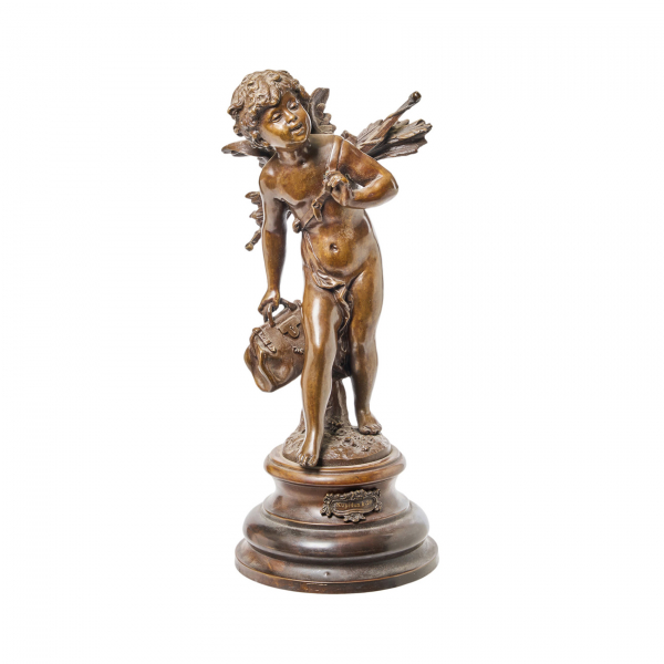 Auguste Moreau (Dijon, Francia, 1834-1917) Cupido con carcaj. Escultura en bronce patinado.