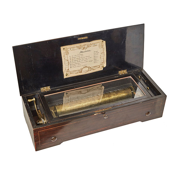 Caja de música francesa en madera de chicaranda y madera lacada, s.XIX
