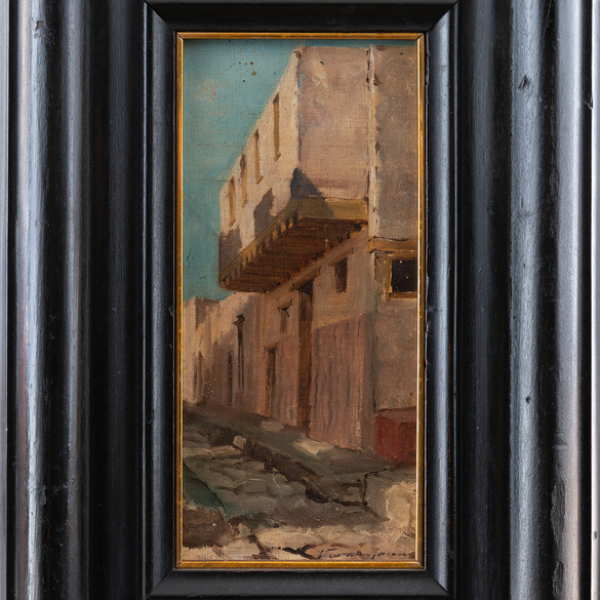 &quot;Paisaje con casas&quot; Autoría: Escuela Española, Siglo XIX