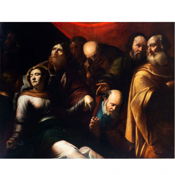 Gran &quot;Muerte de María&quot;, escuela Caravaggista italiana del siglo XVII, Roma o Nápoles. 
