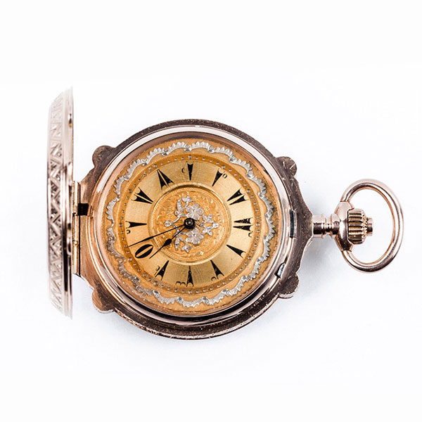 Excelente reloj saboneta, suizo, para el mercado turco, en sólida caja de oro rosa 14 K