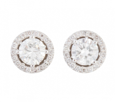 Pendientes ojo de perdiz de brillantes con centros de 1,25 ct aprox cada uno, orlados de brillantes  En oro blanco de 18 K.
