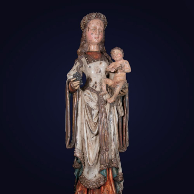 Monumental &quot;Virgen de las Uvas&quot; Hispano-Flamenca del Norte de Castilla, escuela española del siglo XVII, escuela Castellana de Diego de Siloé.