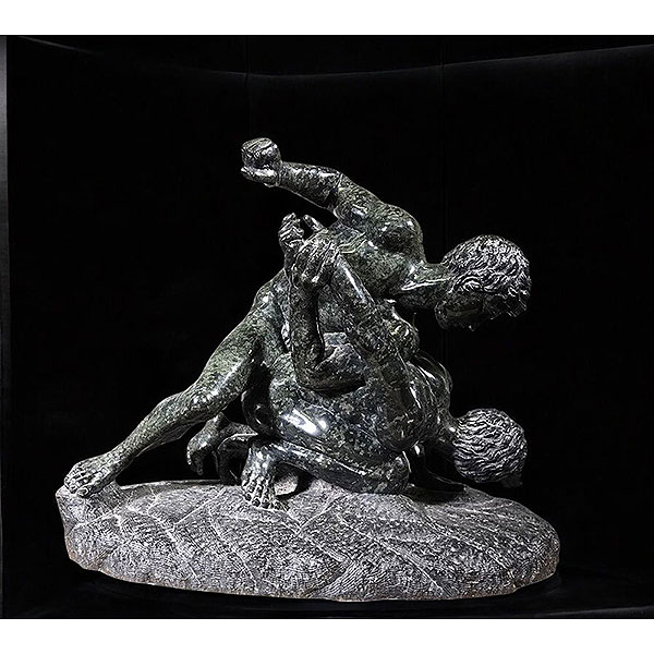 Escultura de los Luchadores de los Uffizi en marmol Serpentino, Italia, siglo XIX.