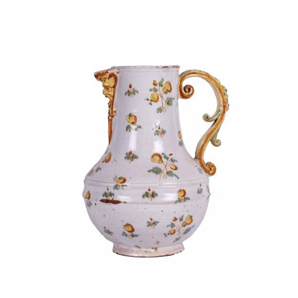 Jarro en cerámica española esmaltada y vidriada. Talavera, siguiendo la serie alcoreña del chaparro. S. XVIII.