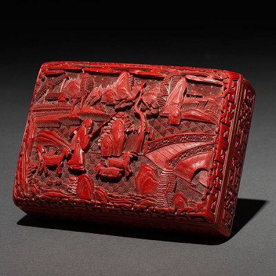 Caja China rectangular en laca roja