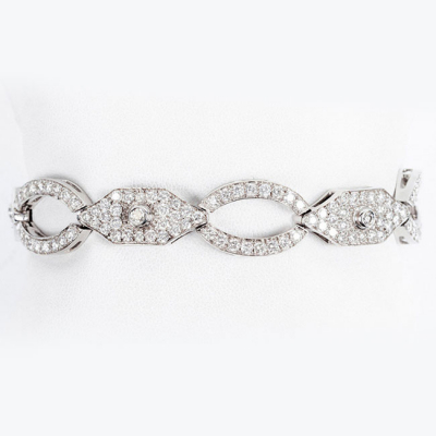 Elegante pulsera en oro blanco 18 K cuajada de limpios y blancos diamante 