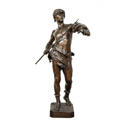 Eugene Marioton.   &quot;Fascinator ou le charmeur de serpent&quot;. Escultura realizada en bronce.