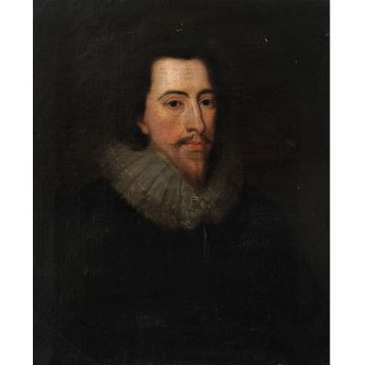 Escuela inglesa del siglo XVII &quot;Retrato de George Villiers, duque de Buckingham&quot;.   Óleo sobre lienzo. 