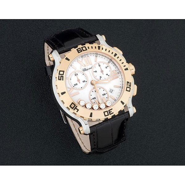 Reloj de pulsera para caballero CHOPARD, modelo Happy Sport,  en acero y oro rosa.