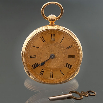 Reloj de bolsillo en oro amarillo de 18kt. Siglo XIX