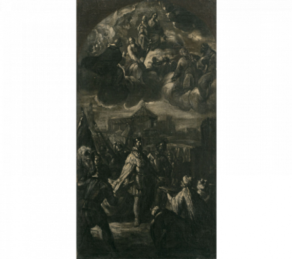 ACISCLO ANTONIO PALOMINO Y VELASCO (Bujalance, Córdoba, 1655-Madrid, 1726).  La Rendición de Córdoba ante Fernando III y La Aparición de San Rafael al venerable Roelas.  Dos bocetos en grisalla para la capilla de Santa Teresa de la Catedral de Córdoba, también conocida como capilla del Cardenal Salazar H. 1712- 1713. 