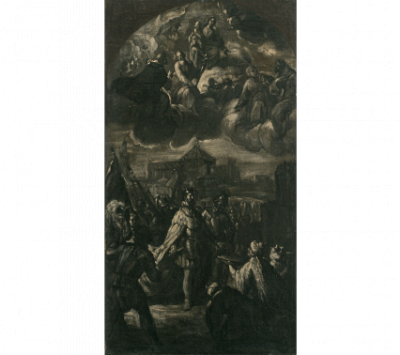 ACISCLO ANTONIO PALOMINO Y VELASCO (Bujalance, C&oacute;rdoba, 1655-Madrid, 1726).  La Rendici&oacute;n de C&oacute;rdoba ante Fernando III y La Aparici&oacute;n de San Rafael al venerable Roelas.  Dos bocetos en grisalla para la capilla de Santa Teresa de la Catedral de C&oacute;rdoba, tambi&eacute;n conocida como capilla del Cardenal Salazar H. 1712- 1713. 