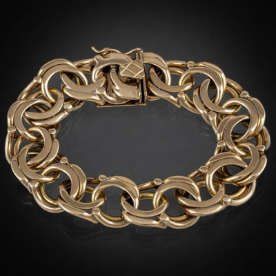 Pulsera de slabones dobles en oro amarillo de 18 kt.