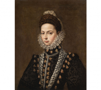 ESCUELA ESPAÑOLA, H. 1585.  Retrato de la infanta Catalina Micaela (Madrid, 1567- Turín, 1597).   Óleo sobre lienzo.