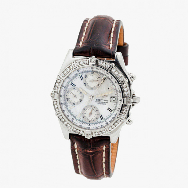 Reloj cronógrafo cab-unisex. suizo BREITLING, 'Chronomat Evolution' certificado, ref. A13352 en caja de acero cuajado de limpios y blancos diamantes 