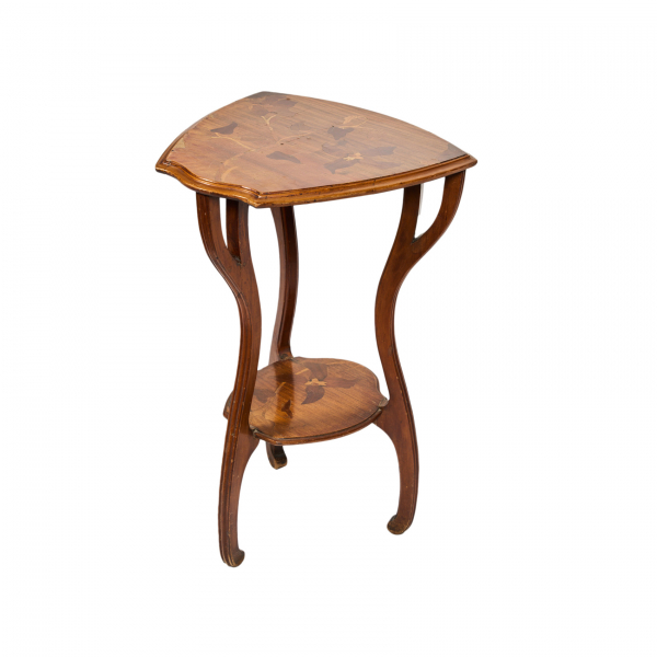 Émile Gallé (Nancy, Francia, 1846-1904)  Mesa auxiliar Art Nouveau en madera de palorosa y cerezo con marqueterías Firmada 