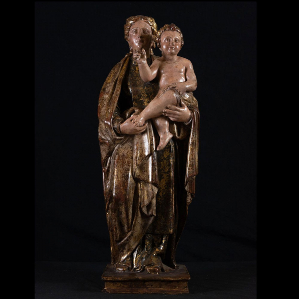 Importante Virgen con Niño en brazos, atribuíble a Sebastián Ducete (1568-1621), escuela renacentista castellana del siglo XVI. 