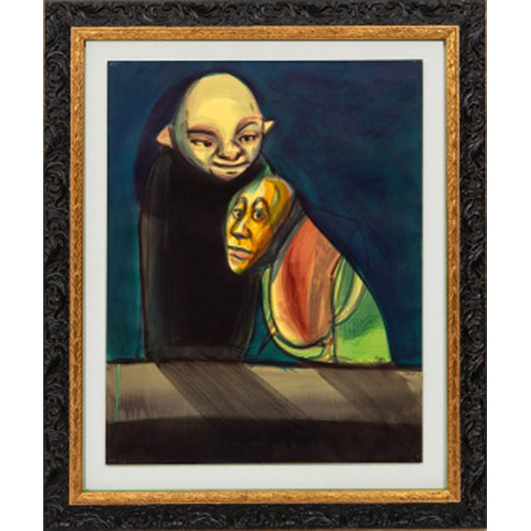 JAVIER  PAGOLA   (San Sebastián 1955)  "Personajes"  Firmado: J. Pagola 21  Técnica mixta / Cartulina