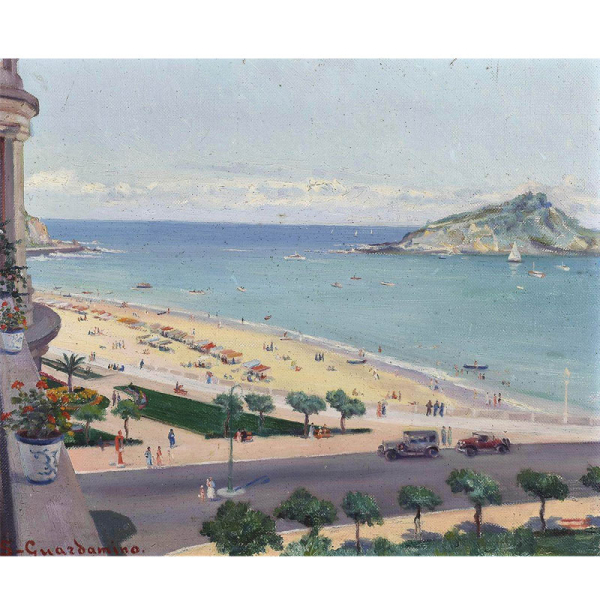 "Vista de la Playa de Ondarreta"  IGNACIO SÁNCHEZ GUARDAMANO(1898-1984). Óleo/Lienzo 1930