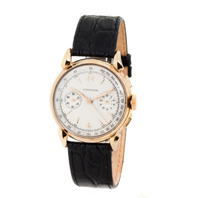 Reloj cron&oacute;grafo vintage, cab., suizo LONGINES, en caja original de oro amarillo 18 K, n&ordm; 5786095 