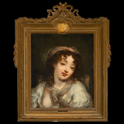 JEAN BAPTISTE GREUZE (1725, Tournus – 1805, París) - Joven Dama Semi Desnuda, Escuela Francesa del siglo XVIII. 