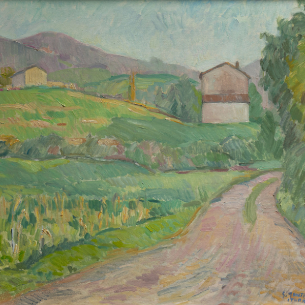 "Paisaje"  GASPAR MONTES ITURIOZ (Irún, 1901-1998)   Firmado: G.Montes Iturrioz   Técnica: Óleo/Táblex 