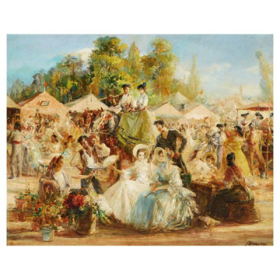Maestro Palmero. Alfredo Palmero de Gregorio . La Feria de Sevilla en 1845. Óleo sobre tela. Firmado.