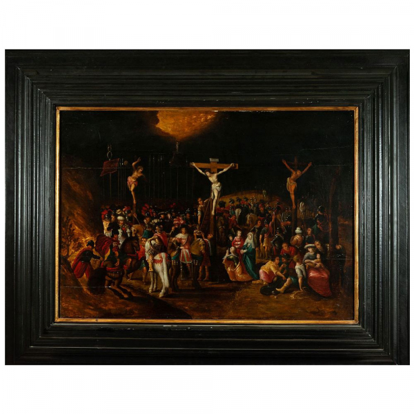 "El Monte Calvario" del c&iacute;rculo de Frans Fracken II (Amberes, 1581 - 1642).  &Oacute;leo sobre tabla de roble engatillada
