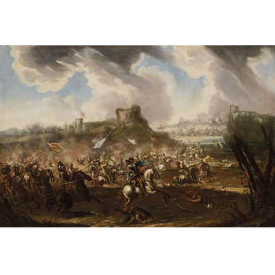 ESCUELA ESPAÑOLA S. XVII (ATRIB. A MIGUEL MARCH 1633-1670) &quot;Escena de batalla&quot;.