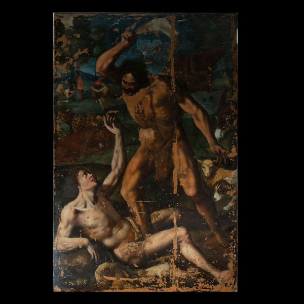 Monumental Caín Matando a Abel, Baltasar de Echave Orio (ca. 1558 - ca. 1623), escuela colonial mexicana del siglo XVII, Nueva España.  