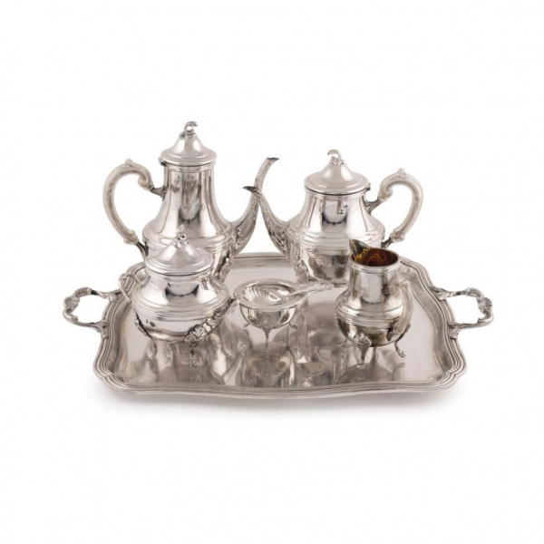 Juego de caf&eacute; de plata Cruz de Malta, Espa&ntilde;a S. XX. 