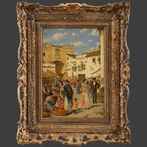 &quot;El Mercado&quot; JOAQUÍN TURINA (Sevilla, 1847-1903).   Técnica: Óleo/Tabla