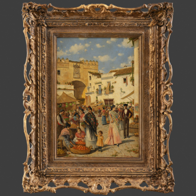 &quot;El Mercado&quot; JOAQUÍN TURINA (Sevilla, 1847-1903).   Técnica: Óleo/Tabla