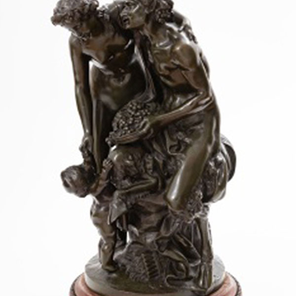 CLODION  (Francia S. XIX) "Hombre fauno con dama y niño con cesto de flores"