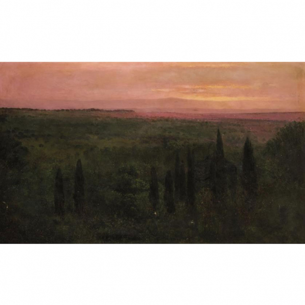 Eduardo Navarro Martín.   &quot;Atardecer (1924)&quot;. Óleo sobre lienzo. Firmdo en el ángulo inferior derecho.