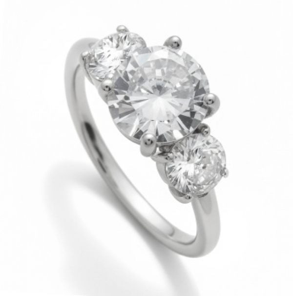 Sortija en plata con 3 zafiros blancos centrales.