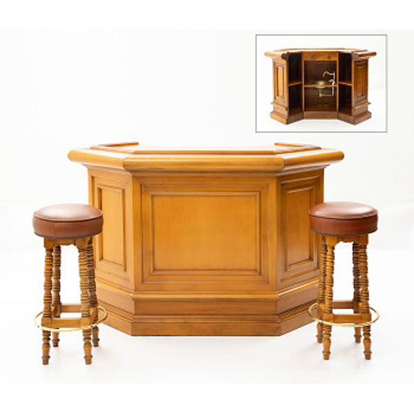 Barra y pareja de taburetes en madera de caoba Estilo Regencia.