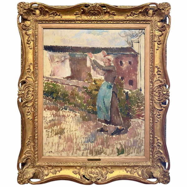 CAMILLE PISSARRO (Charlotte-Am&eacute;lie, 1830 &ndash; Par&iacute;s, 1903) "Retrato del artista Ludovic Piette ante su caballete" (1861).    &Oacute;leo sobre lienzo