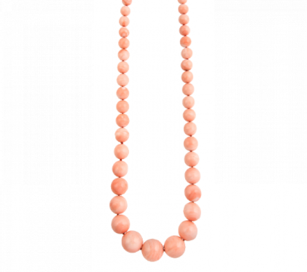 Collar de cuentas esféricas de coral de piel de ángel, de tamaño creciente hacia el centro